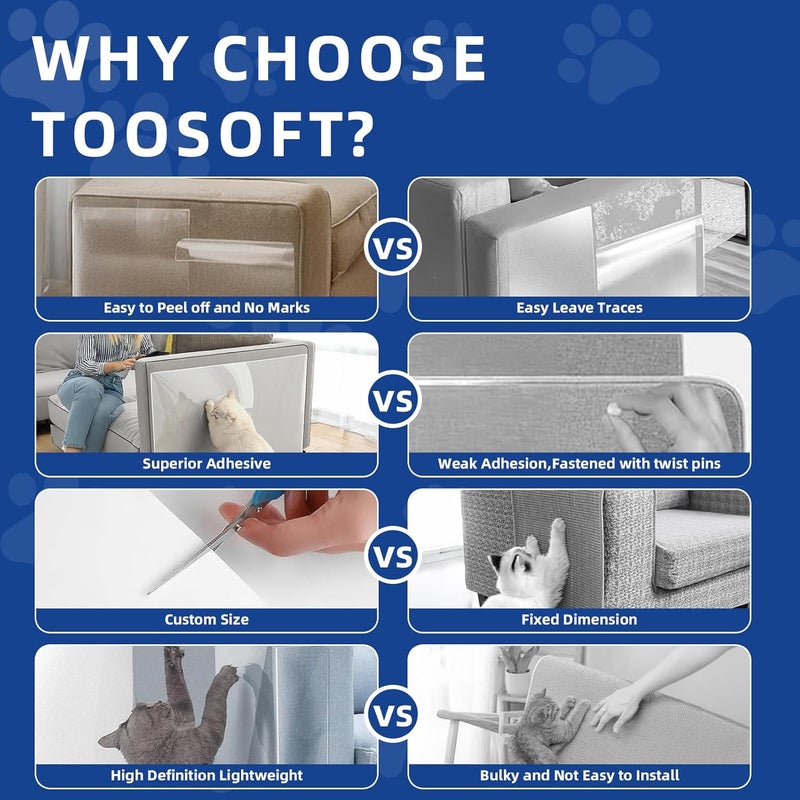 TOOSOFt Anti Cat Scratch Furniture Protector Clear Thicken Vinyl 196.9"x16.5" Couch Protector from Cat Claws - Single Sided Sticky Flexible Dog Tape for Furniture, for Couch Corner Door Walls Bed - Image 4